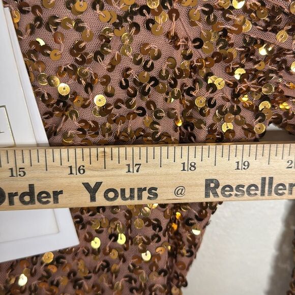 Mac Duggal style 94016 3D hanging disco Sequin copper Evening party Dress SZ 12 - Picture 10 of 12